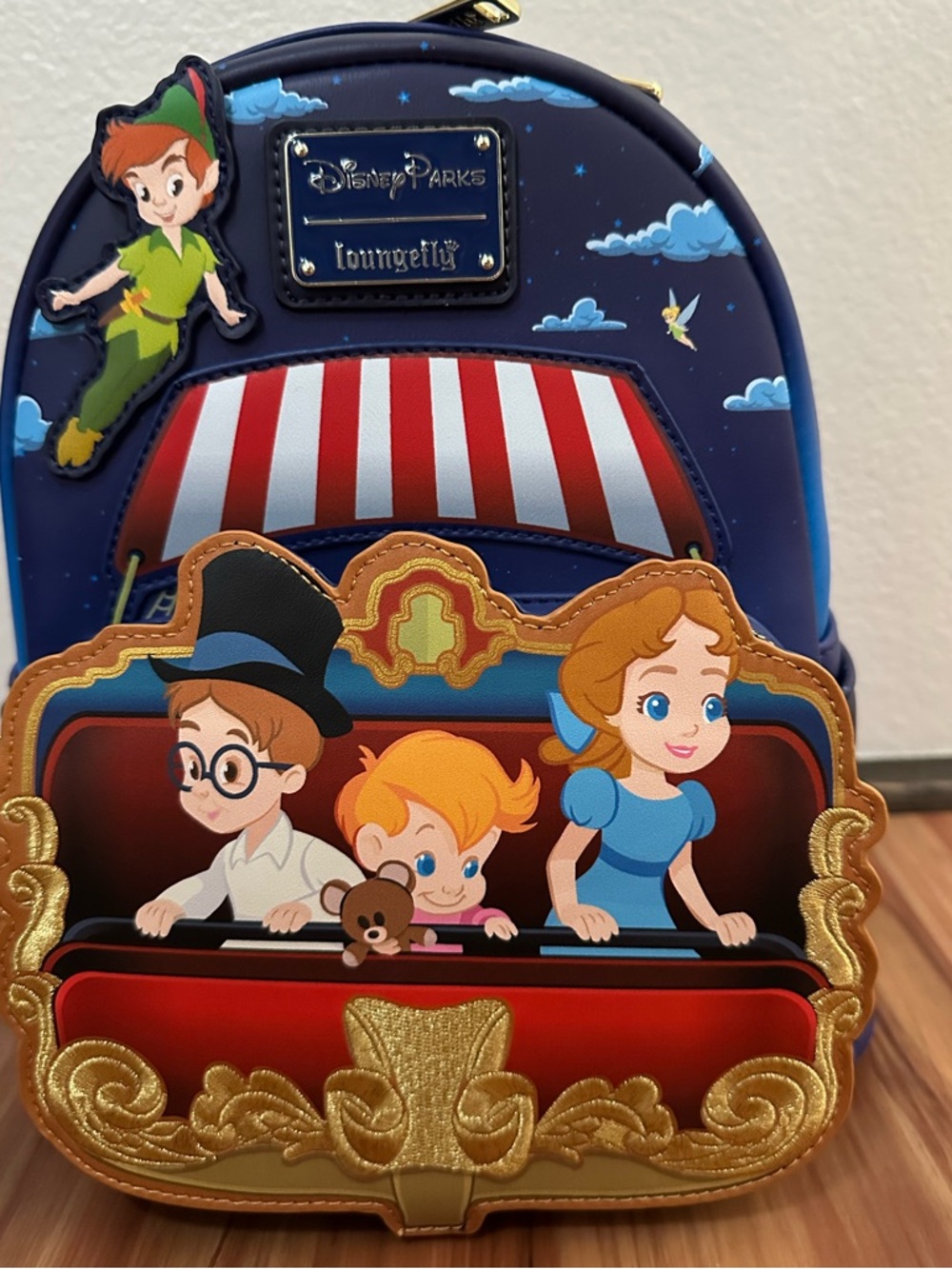 NWT Loungefly Disney Parks Peter Pan Ride Scene Mini Backpack - Navy Red Gold - Picture 3 of 5